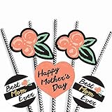 Best Mom Ever Paper Straw Decor - Mother's Day Party Striped Decorative Straws - Set of 24