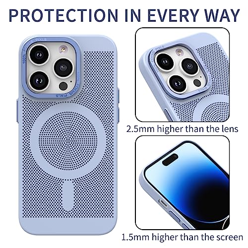 Image of Mesh Series PC Protective Case For iPhone 14 /13 (6.1-Inch), Ultra Thin Structure, Metal Buttons And Camera Ring, Full Body Protection With Magsafe Compatibility (Sky Blue)