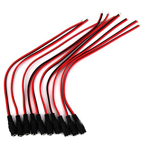 FEDUS 10x 12V DC Cable Power Pigtail Female 5.5 * 2.1mm Cable Plug Wire for CCTV Pack of 10, Multicolour