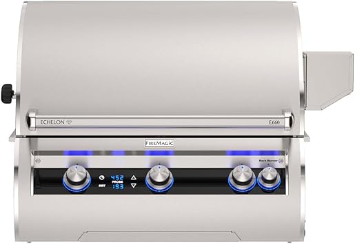Fire Magic Echelon Diamond Built In Grill Natural Gas, Stainless Steel Outdoor Built In Grills, Outdoor Kitchen BBQ Grill with Digital Thermometer, All Conventional Burner, No Window E660I-9E1N