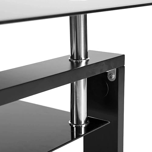 Miniatura 6 de Mesa auxiliar rectangular de cristal, mesa auxiliar moderna con estante inferior de almacenamiento, mesa auxiliar de té de 2 niveles para sala de