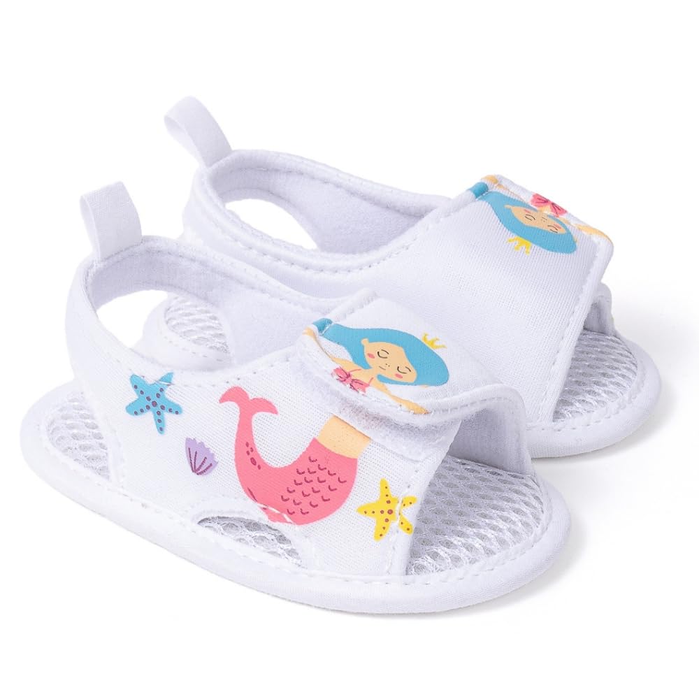 6 To 12 Months Baby Girls Mermaid & Starfish White Hook & Loop Sandal Booties-BT5477-image-37