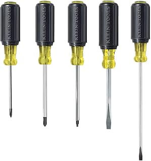 Klein Tools 80031 Juego de destornilladores, fabricado en Estados Unidos, kit de 5 piezas incluye 2 ranurados, 2 Phillips y 1 destornillador de punta cuadrada, comodidad de agarre acolchado