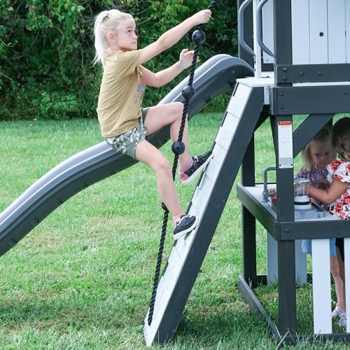 Backyard Discovery Whispering Point Light Gray Cedar Wood Swing Set with Wave Slide, Clubhouse, Crows Nest, Play Kitchen, Belt Swings, Web Swing, Rock Wall, Playhouse, Ladder, Windows, Outdoor Playset - image 8