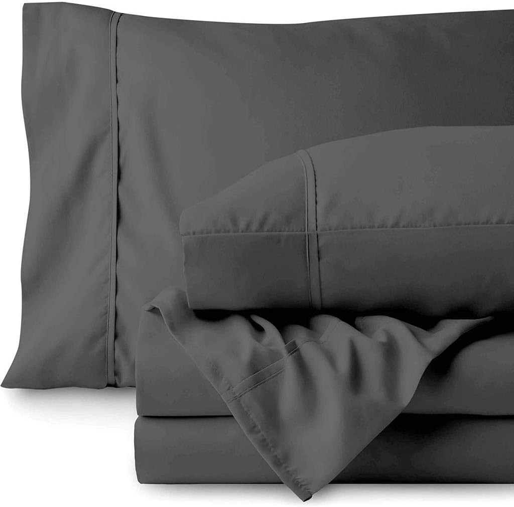 LaxLinen 500-Thread Count Bedding Sets 100% Egyptian Cotton 4PC Bed Sheet Set 21" Inch Extra Deep Pocket California/Western/King-Cal King, Dark Grey Solid