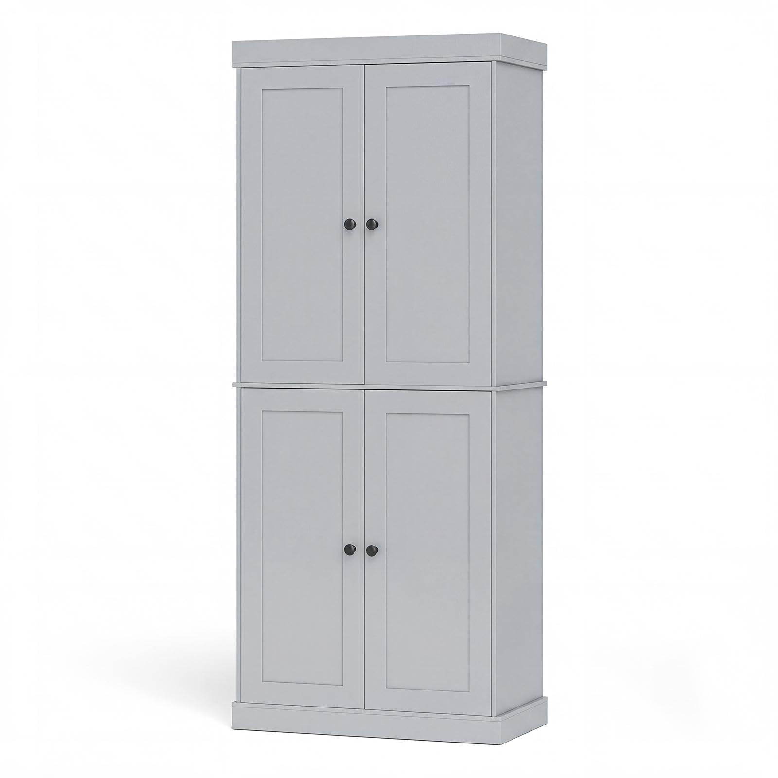 GiantexUK Tall Kitchen Cupboard, Pantry Storage Cabinet with 4 Doors, Adjustable Shelves & Anti-Tipping Device, Freestanding Kitchen Sideboard Units for Dining Living Room (Grey, 76x40x185cm)