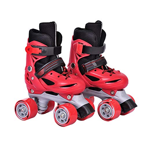 ZCRFY Patines De Ruedas De Doble Fila para Niños Patines En Línea Ajustables Principiantes Chicas Patinetas Cuádruples para Bebés De 2-11 Años Regalo Cumpleaños De Patines De Hielo,Red-S(27-31)-Set1