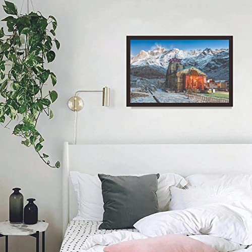 Image of Mad Masters Kedarnath Temple Framed Photo, Bhagwan Lord Shiva Mandir Wall Hanging Home Decor Painting for Living Room & Bedroom Decoration (18 x 12 Inch,Paper)