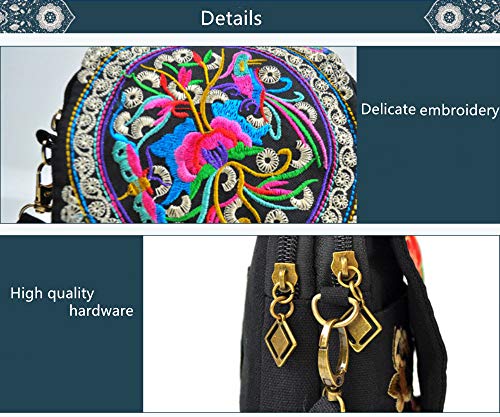 Women Ethnic Embroidered Handmade Mini Canvas Crossbody Shoulder Boho Travel Handbag Cell Phone Purse Wallet, Multicolor, 5.9 * 1.9 * 7.0 inch3