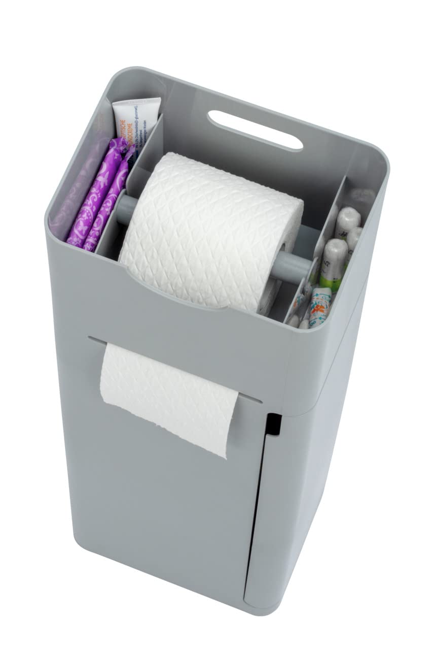 WENKO Stand WC-Garnitur Mod. Imon 6 in 1 mit Toilettenpapierhalter und Bürstenhalter aus solidem Kunststoff 20 x 58,5 x 15 cm Grau mattiert