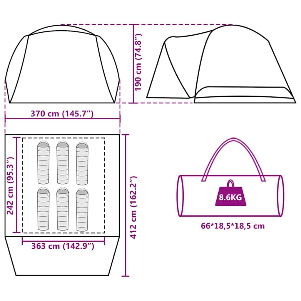 Tenda familiare con tenda, per persone, blu, impermeabile, in poliestere, per campeggio, attività all'aperto, con attacco E e zanzariera per trekking, escursionismo, festival, vacanze