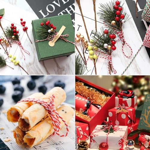 Tenn Well Red White Christmas String, 200m Cotton Twine String for Gift Wrapping, Crafts, Baking, Butchers and Festive Decoration