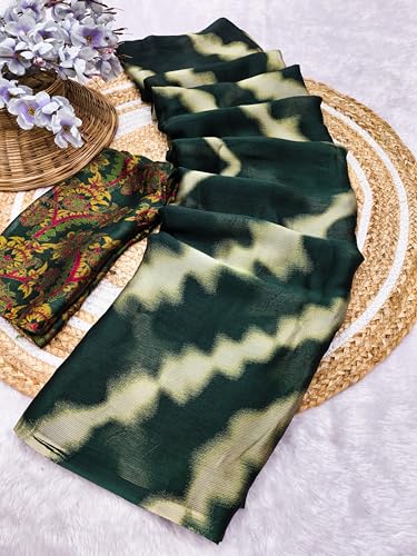 Image of SUPERLAXMI Women's Chiffon Floral Printed Saree with Blouse Piece
