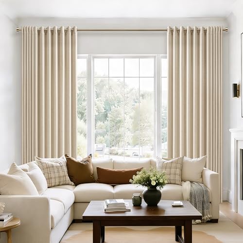 Image of Extra Wide Linen Curtains 84 Inch Length 72 Inch Wide Warm Beige | Natural Linen, for Patio Sliding Glass Door, Light Filtering, Semi Sheer, Grommet, Privacy, wide Window, 1 Panel, Oatmeal
