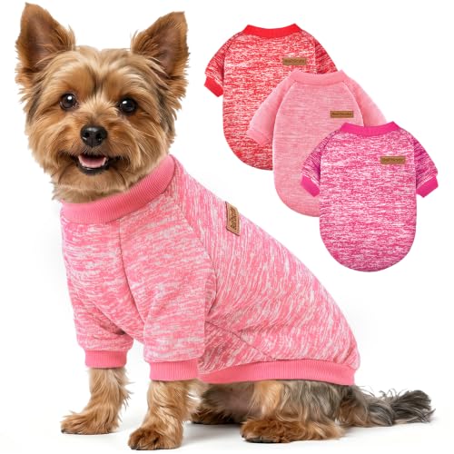 Image of 3 Pack Dog Sweaters for Small Dogs Girl Boy Winter Fleece Clothes Warm Soft Dog Sweatshirt Outfit for Dogs Cats Pet Apparel