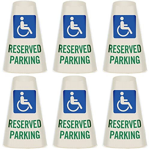 Image of SmartSign 6-Pack Reflective Parking Cone Signs with ADA Wheelchair Symbol, 360 Visibility, Non-Adhesive Vinyl, 3-Side Print