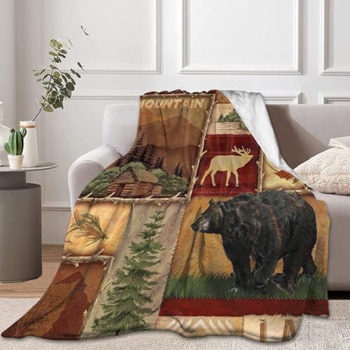 Rustic-Lodge-Bear-Moose-Deer-Throw-Blanket-Soft-Warm-Cozy-Lightweight-Decorative-Blanket-for-Couch-Bed-Sofa-Travel-50x60-inch Rustic Lodge Bear Moose Deer Throw Blanket Soft Warm Cozy Lightweight Decorative Blanket for Couch Bed Sofa Travel 50×60 inch