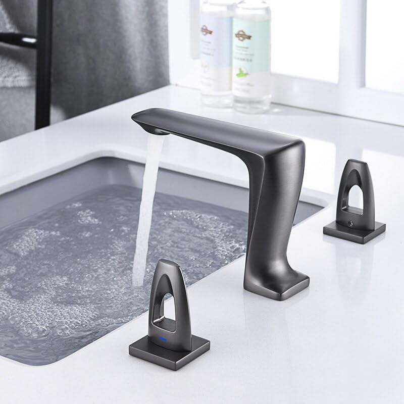 Robinet de lavabo en laiton gris 3 trous avec mitigeur chic à 2 poignées