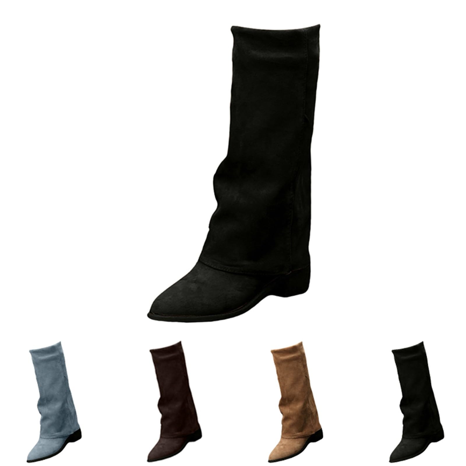 Bottes hautes pliables pour femme - Bottines pour femme avec talon - Bottes à enfiler - Talon bloc - Bottes hautes - Bout pointu - Bottes longues élégantes et confortables - Bottes de cowboy pour