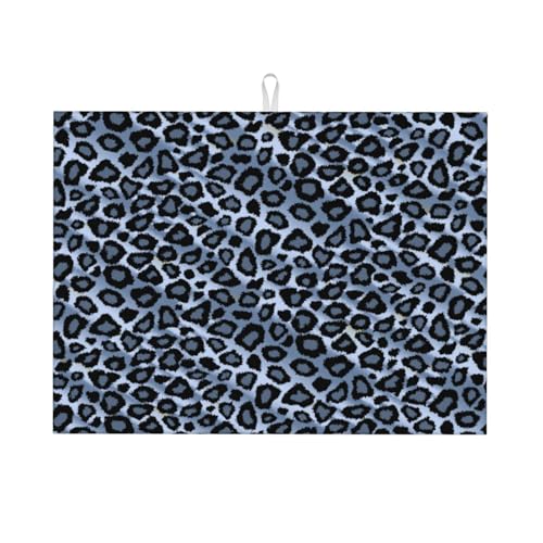 台所水切りマットライトブルーのヒョウの動物 速乾吸水マット 食器乾燥マット 丸めて収納 皿置き 速乾性 耐油性 抗菌 消臭 お手入れ簡単 大判 衛生 防カビ 丸めて収納 滑り止め 棚シート46*61cm