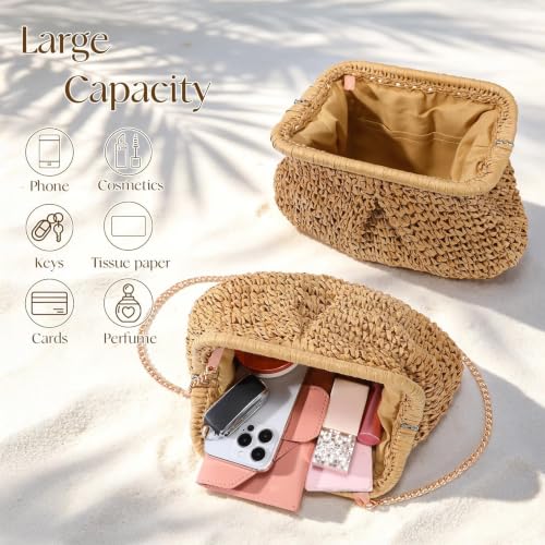 Image of Straw Bag Beach Purse Summer Purses for Women Vacation Handbags Woven Crossbody Bags Straw Shoulder Bag
