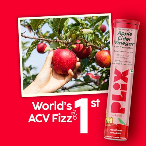 Image of THE PLANT FIX Apple Cider Vinegar Effervescent Tablet with mother | Supports Metabolism & Appetite Control I With 500mg ACV, Vit B6 & B12 I No Maltodextrin, No Added Sugar I Pack of 4 (60 tablets)
