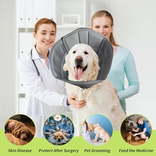 Image of Soft Dog Cone After Surgery,Cone for Dogs to Stop Licking(Grey, XL) | Breathable material,Comfy,Elizabethan cone collar alternative,Adjustable,Soft