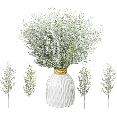 Orgrimmar Snowy Artificial Pine Branches,30 Pcs Christmas Greenery Pine Stems, 13.8” Frosted Faux Cedar Branches, Christmas Greenery Pine Picks for Wreath DIY Craft Home Decorations Cover
