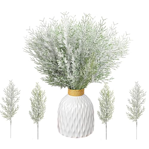 Orgrimmar Snowy Artificial Pine Branches,30 Pcs Christmas Greenery Pine Stems, 13.8” Frosted Faux Cedar Branches, Christmas Greenery Picks for Wreath DIY Craft Home Decorations