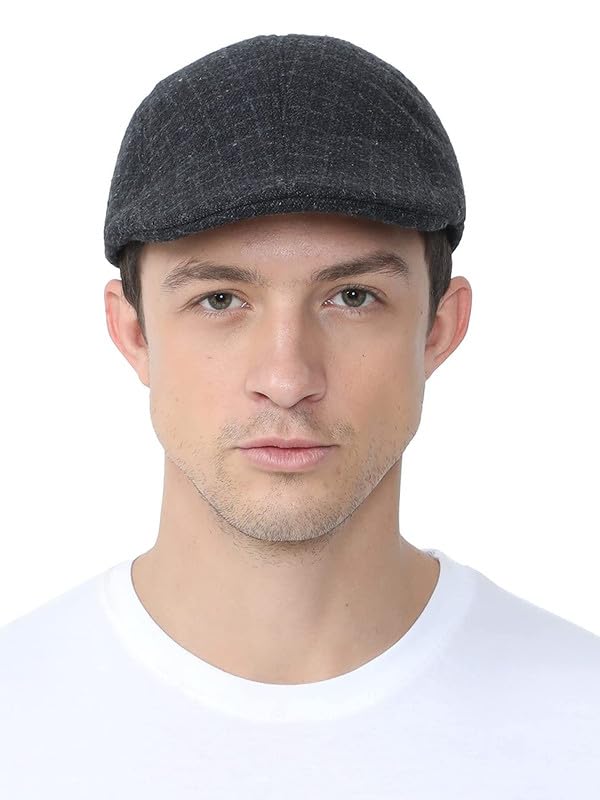 Devanand Style Checkered Wool Golf Hat (Dark Grey)-picture-51