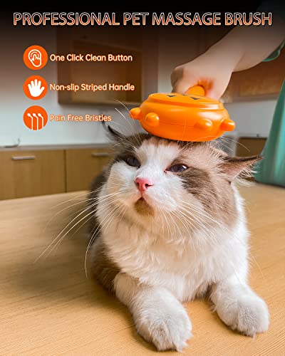 Image of Cat Brush for Shedding, Pumpkin Cat Brushes with Gentle Bristles and Release Button, Gentle Self Cleaning Pet Brush for Indoor Cats and Dogs Daily Grooming Tool During Shedding Season