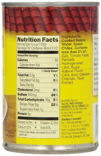 Image of Old El Paso Green Chiles Refried Beans, 16 oz Cans, 12 Pack | Quick and Easy Meal Prep, Ready in Minutes, Fiesta Flavor Seasoning, Side or Complete Meal