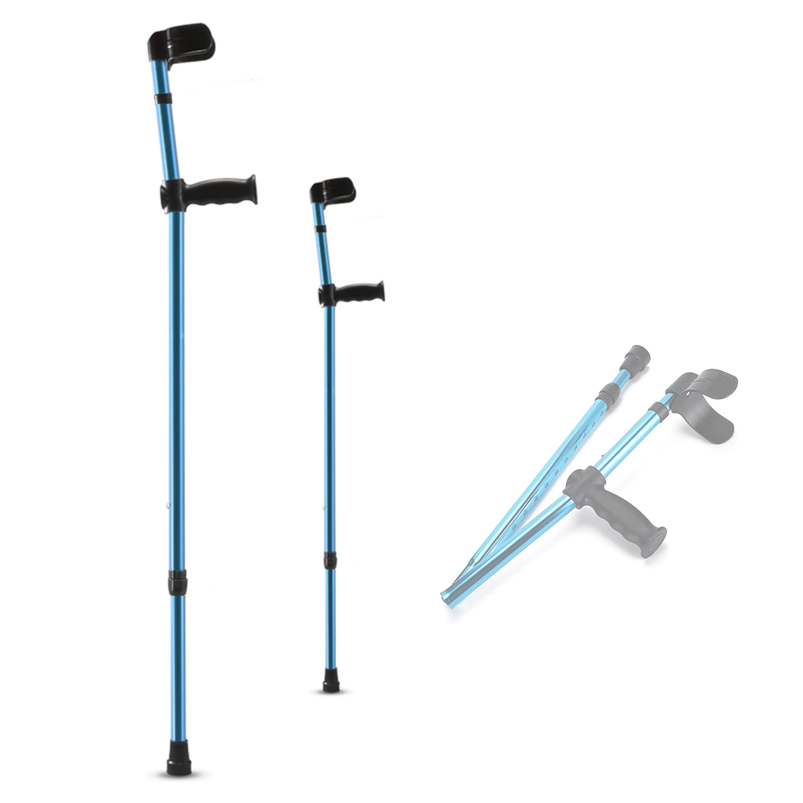 NGD Muletas Ortopédicas para Adulto Plegables(x2 uds),Soporte Post Traumatismo o Cirugía,Regulables en Altura-Muletas de Codo con Agarres Ergonómicos y Bolsa de Almacenamiento