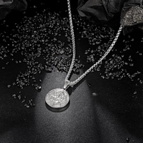 murtoo Compass Necklace for Men Women, Stainless Steel Necklace with Compass Coin Pendant, Gold Silver Mens Necklace Gift Ideal3
