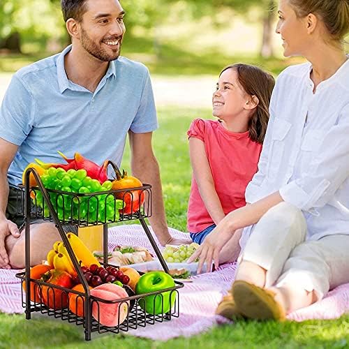 Fruit Bowls 2 Tier Fruit Rack Fruit Basket Veg Rack Metal Storage Rack Keeps Fruits and Veg Fresh,Bronze