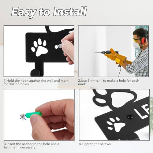 Iron Dog Leash Holder for Wall with 5-Hooks, Doorway Dog Hooks, Dog Accessory Holder - Image 5