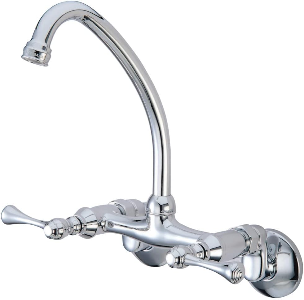 Kingston Brass KS314C Kingston Two Handle Wall Mount Kitchen Faucet, Polished Chrome