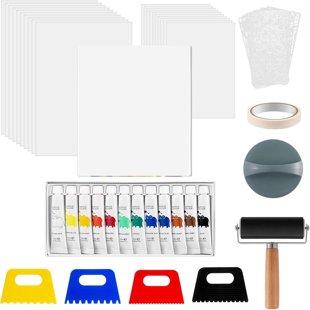 IJSDNVJNDX Gel Printing Plate Kit- Includes Gelatin Plate, Brayer, Printmaking Paper, Acrylic Paint, Scraper Tool for Card Making(8" X 10")