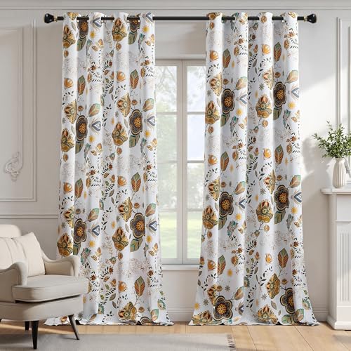 Blackout Curtains for Bedroom White Luxury Floral Curtains 96 Inches for Living Room Vintage...