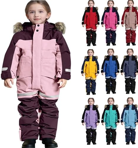 Girls Boys Snow Suit for Kids Fleece Lined One Piece Snowsuit Waterproof Windproof Winter Jumpsuits Overalls Ski Suits