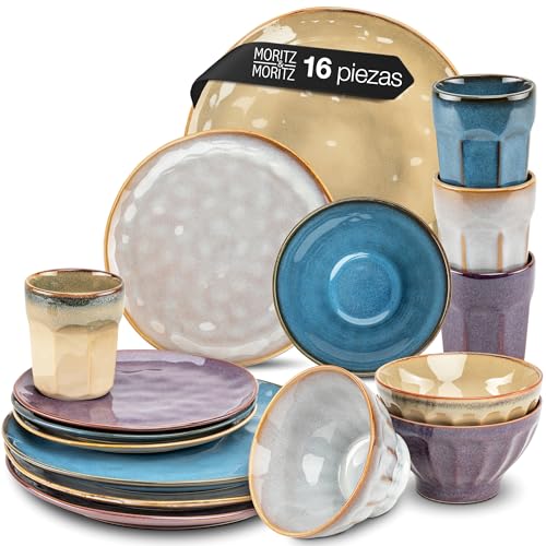 Moritz & Moritz COPA - Vajilla de 16 piezas para 4 personas, elegante juego de platos de gres de alta calidad, 4 platos de cena, platos de postre, cuenco de cereales y taza de café para 4 personas Moritz & Moritz COPA - Vajilla de 16 piezas para 4 personas, elegante juego de platos de gres de alta calidad, 4 platos de cena, platos de postre, cuenco de cereales y taza de café para 4 personas