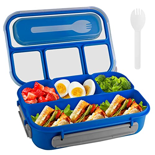 Bento Lunch Box, Mataidee Lunch Box, Lunch Box Containers for Toddler/Kids/Adults, 5 Cup Insulated Bento Box with 4 Compartments&Fork, Leak-Proof, Microwave/Dishwasher/Freezer Safe, Blue Bento Lunch Box, Mataidee Lunch Box, Lunch Box Containers for Toddler/Kids/Adults, 5 Cup Insulated Bento Box with 4 Compartments&Fork, Leak-Proof, Microwave/Dishwasher/Freezer Safe, Blue