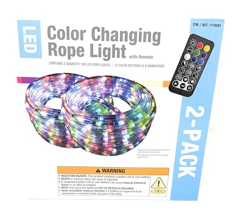 LED Color Changing Rope Light with Remote 18ft Rope Lights (2-Pack)