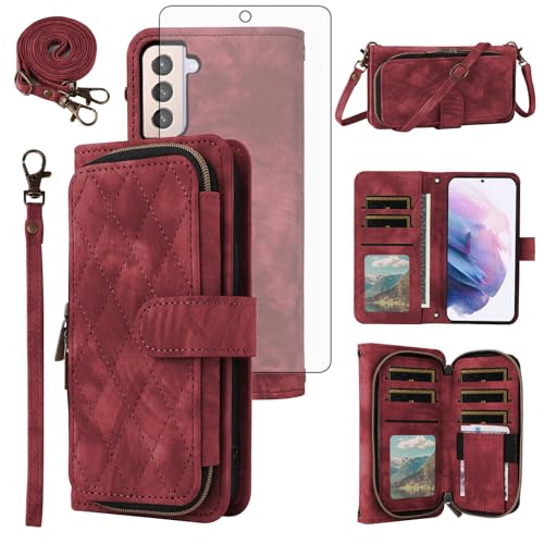 Étui portefeuille Samsung S21+ 5G chic rouge en simili cuir premium