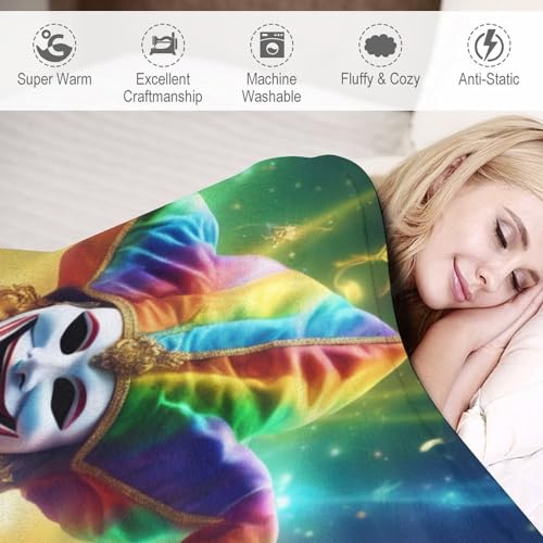 Manta de franela suave y cálida con estampado de payaso arcoíris 3D 4