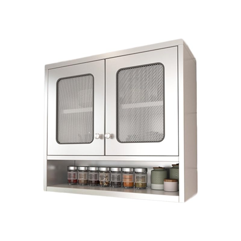 Küchenschrank aus Edelstahl, Doppeltür, Aufbewahrungsregal mit verstellbaren Regalen, Wandmontage für Küche, Badezimmer, Wohnzimmer (Silber-A 80 x 30 x 70 cm)
