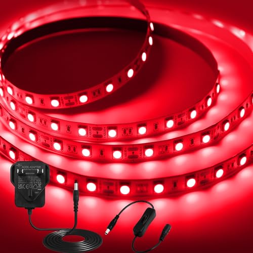 iNextStation 5M Red LED Strip Lights, 12V SMD5050 Cuttable Tape Lights with Plug