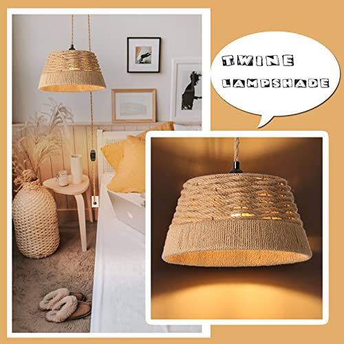 Plug In Pendant Light Rattan Hanging Lights With Plug In Cord With Woven Hemp Rope Lamp Shade,Dimmable Switch,Boho Plug In Ceiling Light Fixtures For Kitchen,Farmhouse,Bedroom (Retro Rustic Style) #TOP7
