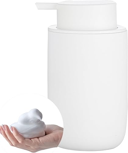 Dispensador de jabón espumoso, dispensador de jabón de manos de espuma de cerámica blanca con bomba negra para baño, juego de dispensador de baño