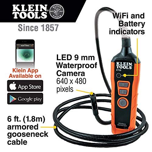 Klein Tools Et20 Wifi Borescope Inspection Camera With Rechargeable Lithium-Ion Battery And On-Board Led Lights #TOP1